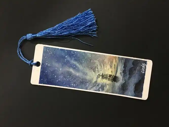 水彩手绘书签 星空帆船