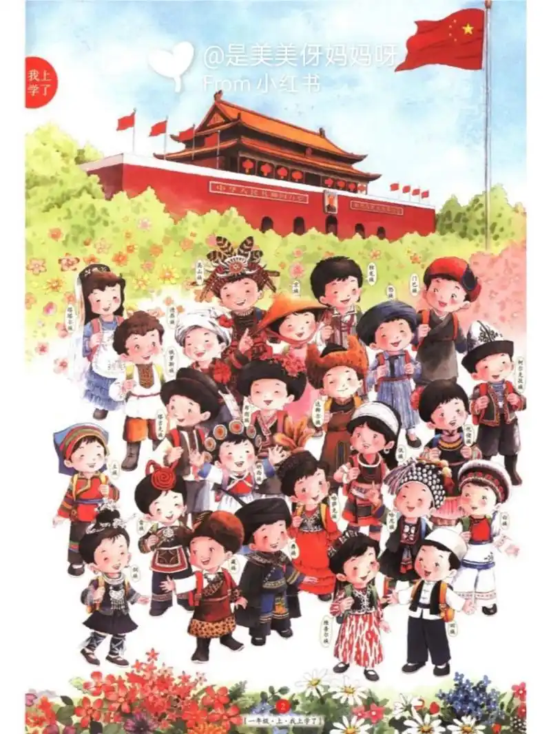 小学一年级课本56个民族参照图 56个民族的名称是:汉族,壮族,蒙古族