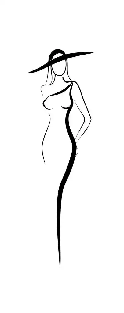 时尚,移动,时髦,女人,剪影,帽子,晚礼服