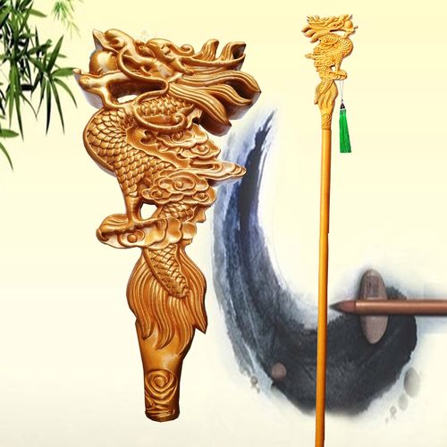 黄金色佘太君龙头权杖镇宅法杖太极杖养生杖御赐龙头拐杖方丈主持