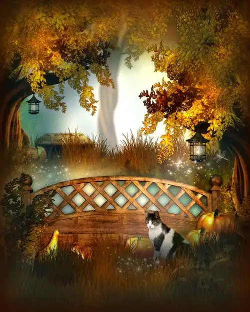 梦幻童话森林中漂亮的小屋故事背景图片