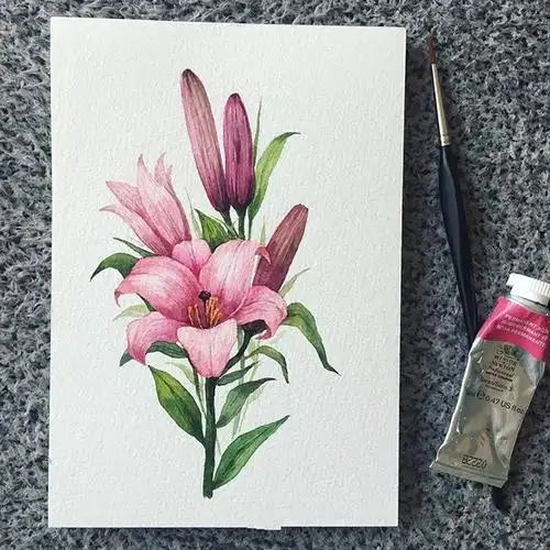 一枝花水彩花卉临摹素材,水彩画花卉上色真好看