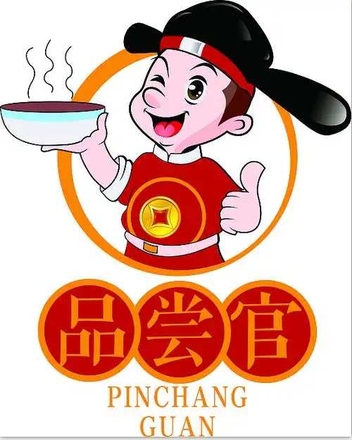 卡通logo的形象  一手端碗一手竖拇指  直接了当的表明了 餐饮行业的