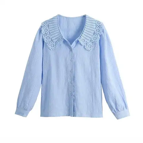 2024年新款女装白色衬衣娃娃领上衣纯棉衬衫女洋气全棉长袖春秋季