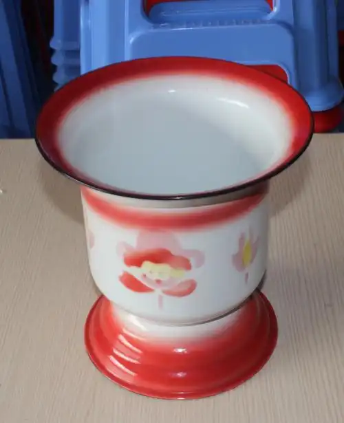 怀旧搪瓷痰盂 婚礼喜庆用品 印花高脚痰盂儿童便盆批发