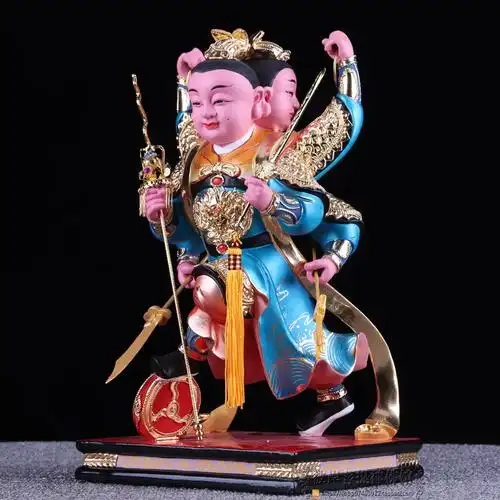 三太太子三头六臂佛像李哪吒哪吒道教香樟木雕神像装饰摆件