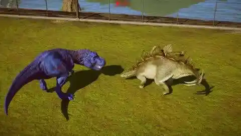 侏罗纪世界:霸王龙对战剑龙,谁的实力更强
