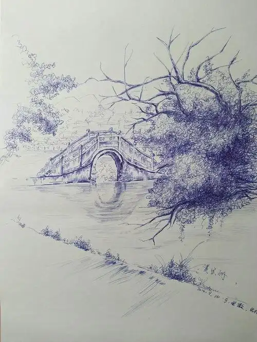 圆珠笔风景速写_涂鸦王国 原创绘画平台 www.poocg.com