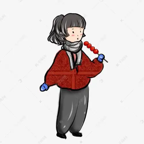 手绘插图可爱小女孩吃糖葫芦ps