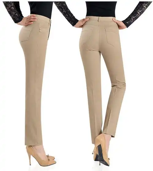 中老年休闲裤纯棉女大码高腰妈妈装女裤全棉休闲九分裤弹力直筒裤