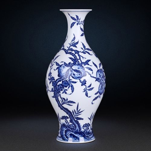 奋行景德镇青花瓷花瓶陶瓷摆件仿清雍正柴窑九桃led导光板