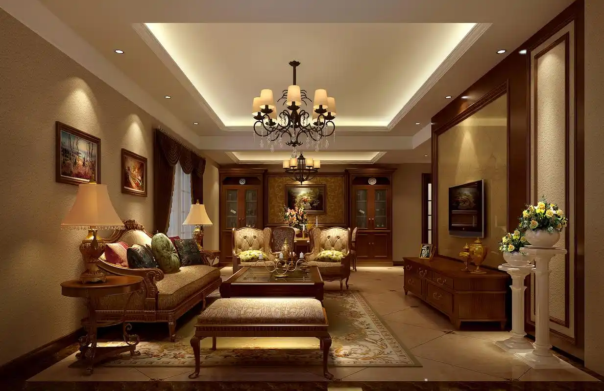 美式复古风格四室两厅装修设计效果图 家装案例