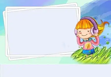 手绘听音乐的女孩宝宝相册海报背景模板