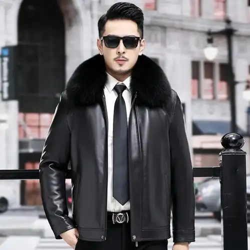 欧卡奥品牌真皮皮衣男海宁羊皮金貂皮草冬季男水貂内胆男士外套