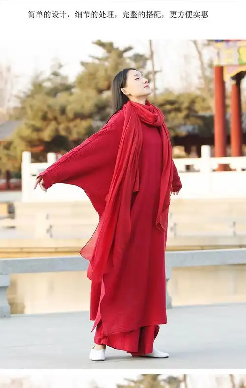 禅舞服女人服装禅修服女秋冬中国风飘逸棉麻白色宽松禅意佛系修行衣服