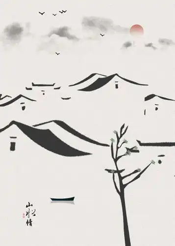 水墨现代抽象中国风山水客厅卧室走廊装饰画芯ps设计素材模板