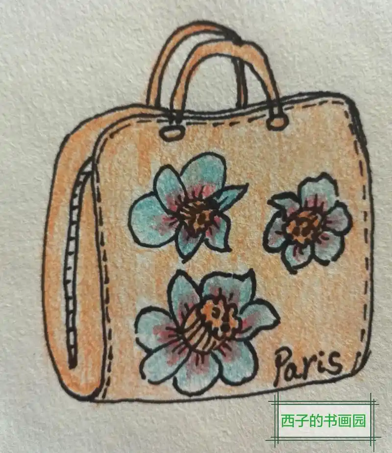 手绘包包几款,勾线笔加彩铅完成