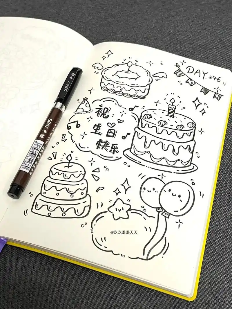 生日蛋糕·简笔画素材.#手绘 #画画 #简笔画 - 抖音