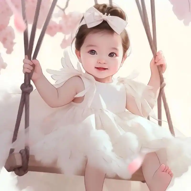 秋千上可爱的大眼睛女宝