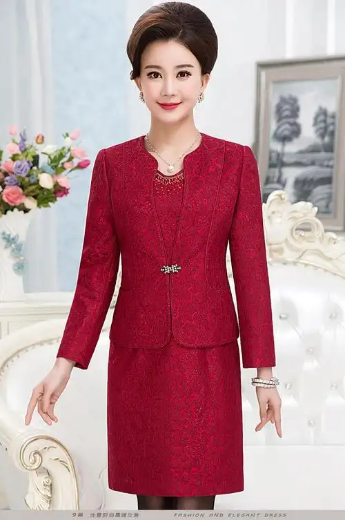 婚礼妈妈装高档礼服套装参加新娘结婚宴会妈妈两件秋冬连衣裙胖婆婆