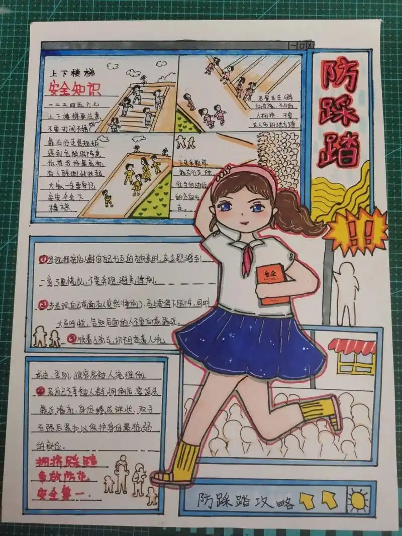 防踩踏手抄报,小朋友原创作品   红豆小朋友学校作业