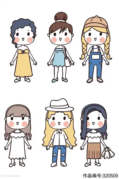 矢量卡通人物长发小女孩素材