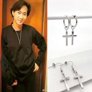 beyond黄家驹同款十字架耳环耳圈纪念品耳饰