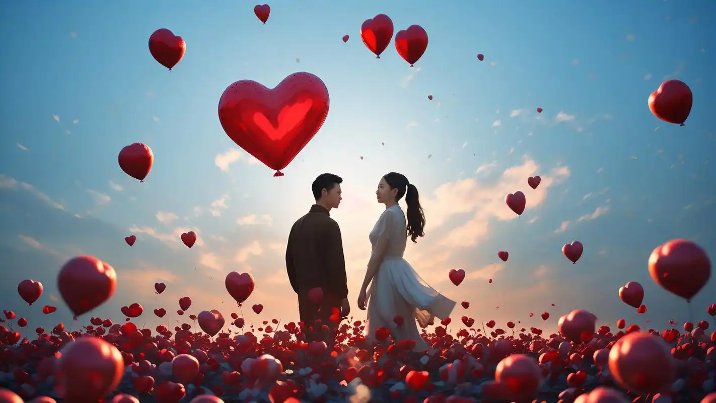 壁纸爱情93,心形气球飘在蓝天中94 哇喔～这组壁纸真是太浪漫啦!