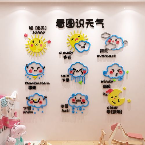 天气预报幼儿园文化墙面装饰早教中心环境布置材料软装墙贴