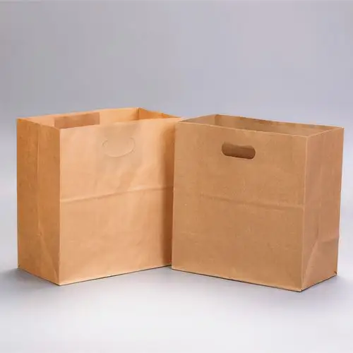 黄牛皮纸手提袋 餐厅酒店外卖打包袋 面包食品包装袋冲孔袋批发