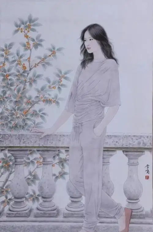 端庄靓丽温婉细腻李鸣现代女性工笔人物画作品欣赏1