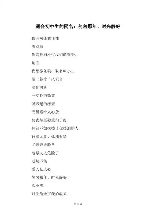 适合初中生的网名匆匆那年时光静好