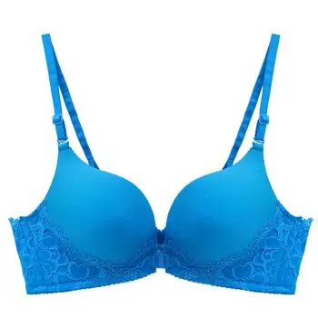 无钢圈前扣蕾丝边性感美背女文胸罩 小胸聚拢无痕舒适内衣 孔雀蓝色
