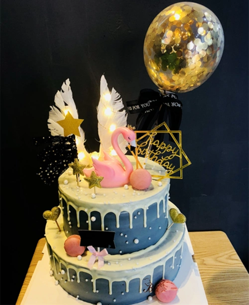 成都同城配送ins抖音网红少女心女神火烈鸟气球告白双层生日蛋糕
