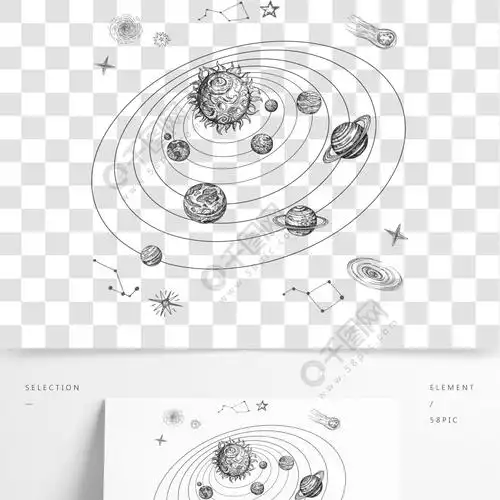 恒星和空间物体涂鸦空间老式矢量图太阳太阳系,天文学和星系宇宙手绘