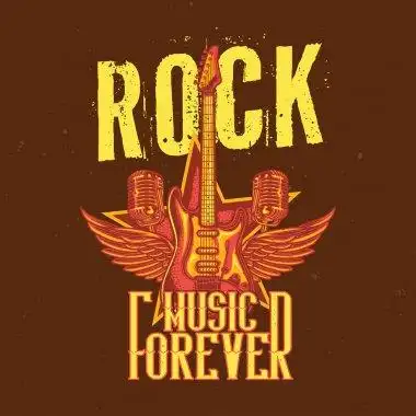 摇滚俱乐部标志设计套装音乐节标签白色背景的矢量插图摇滚俱乐部标志