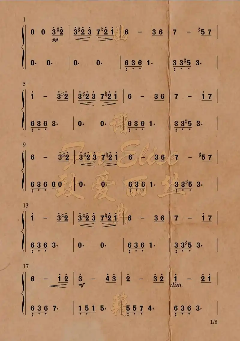 致爱丽丝-a小调 #钢琴简谱 #钢琴谱 #钢琴曲 #贝多芬 - 抖音