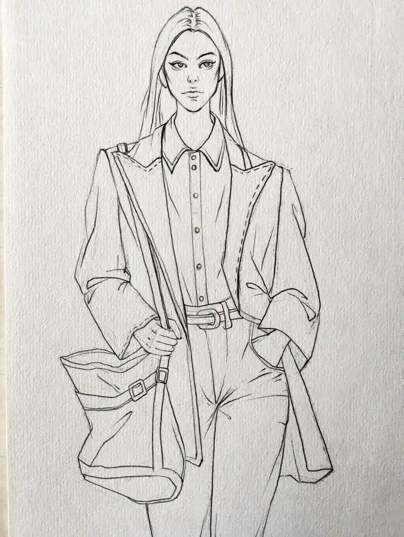 服装效果图男女铅笔线稿73