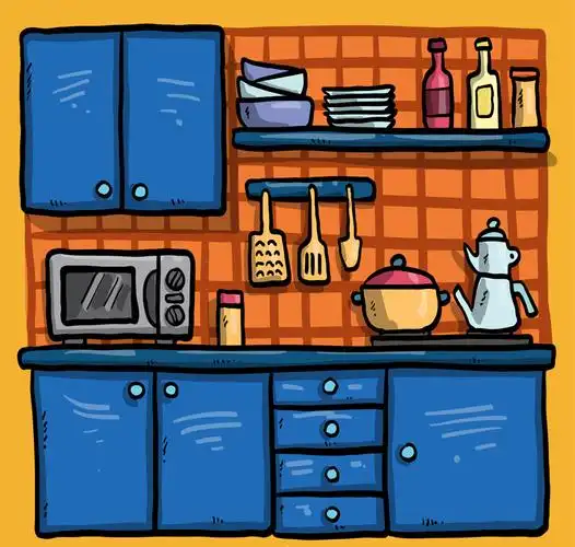 卡通蓝色厨房设计矢量素材