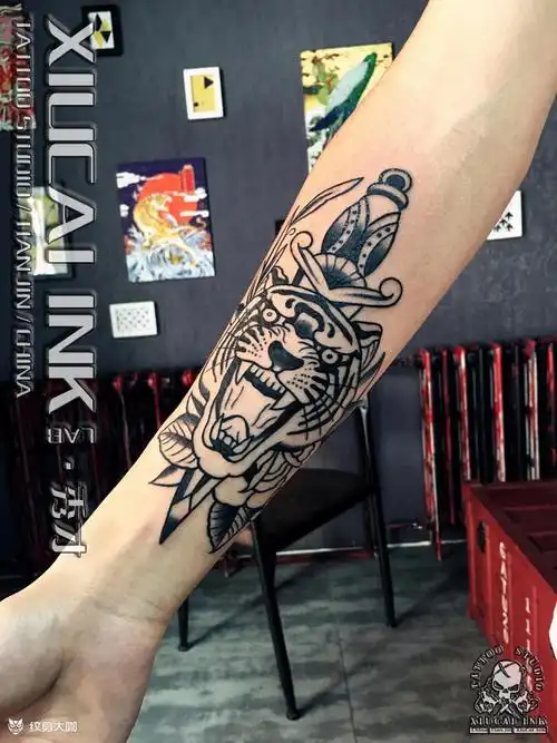 今日作业,oldschool虎_纹身图案手稿图片_l3s的纹身作品集