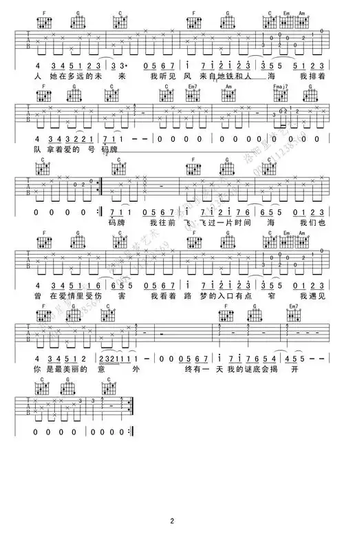 遇见吉他谱孙燕姿c调男生版遇见六线谱