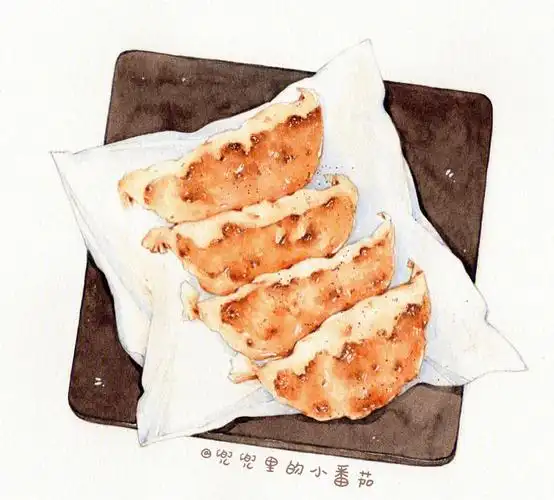 原创水彩手绘煎饺09附线稿