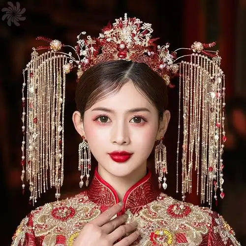 汉服婚嫁皇后大婚凤冠霞披中式新娘头饰高级古代发冠大气凤钗步摇