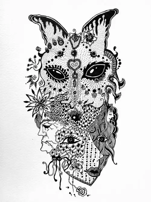 穿越不出个轮回(黑白工笔画)