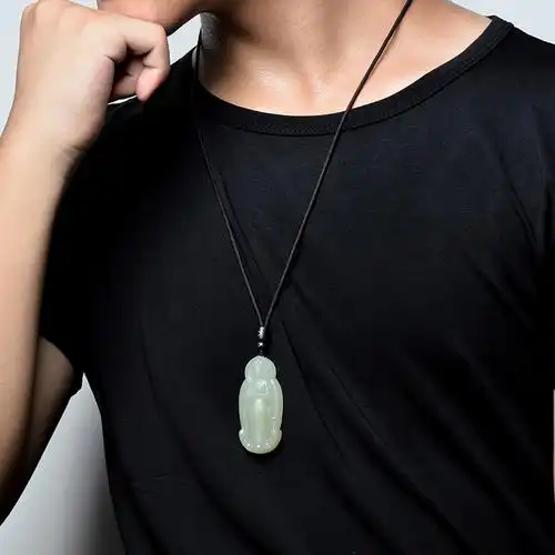 飞凰和田玉白玉观音吊坠男士玉坠青玉细料玉牌颈饰