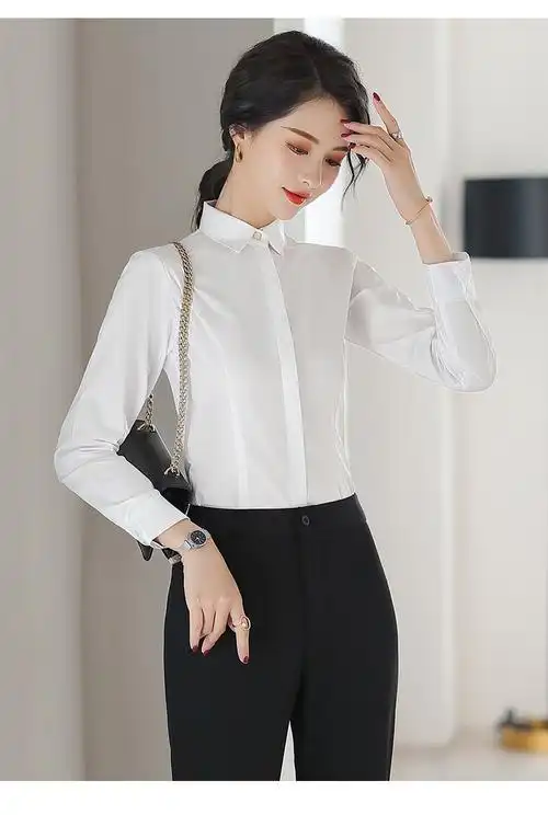 岚心云 2020新款春秋白衬衫女长袖职业正装韩版修身ol工作服显瘦上衣