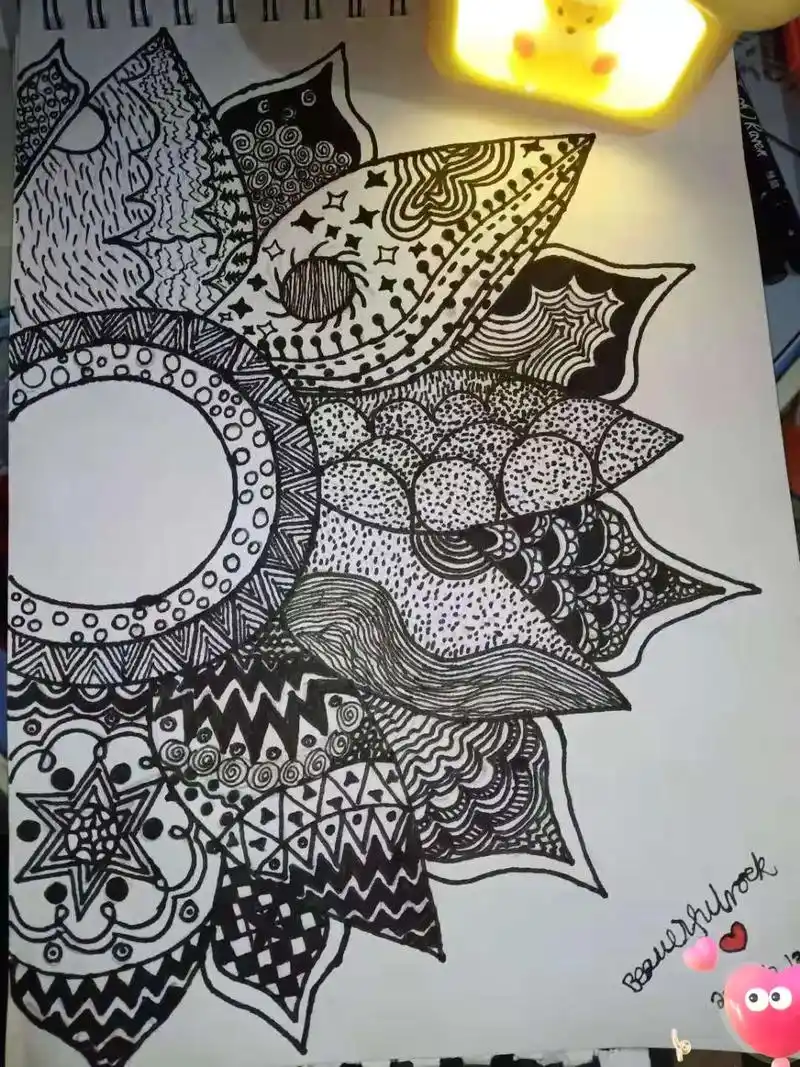 向日葵97 线描画 96准备材料:铅笔,黑色勾线笔,白纸 - 抖音