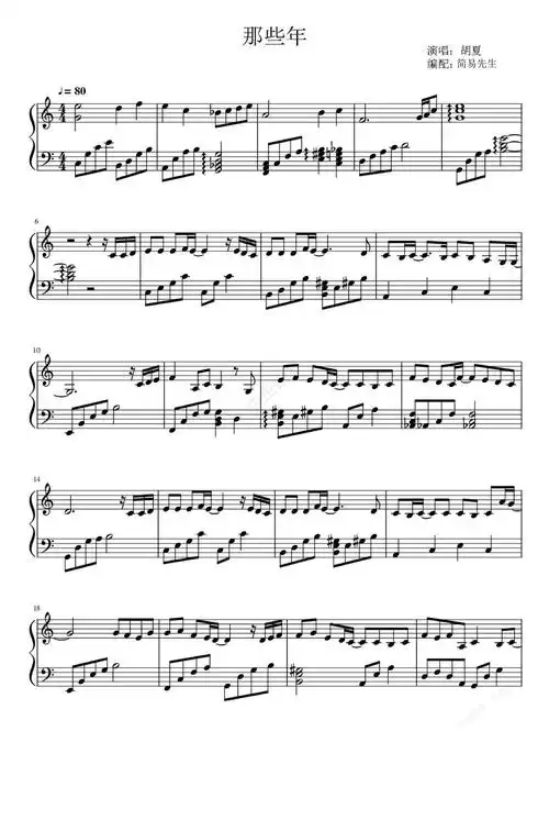 钢琴谱:那些年(c调版)
