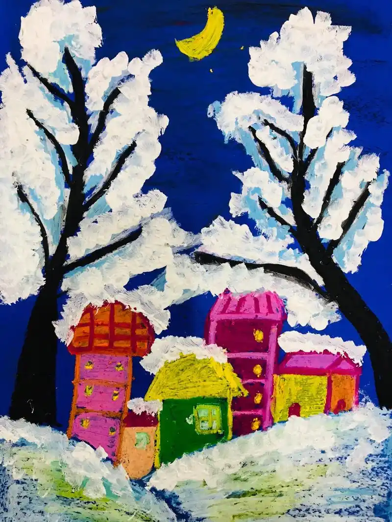 【绘画】冬日雪景创意画 冬日小屋儿童画 下雪啦儿童画 圣诞节 - 抖音