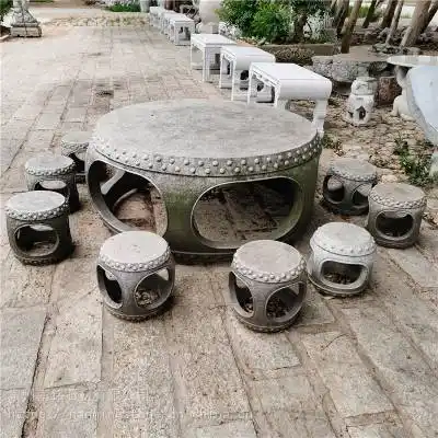 ***石雕庭院天然户外石桌石凳大理石园林桌凳桌椅石桌椅